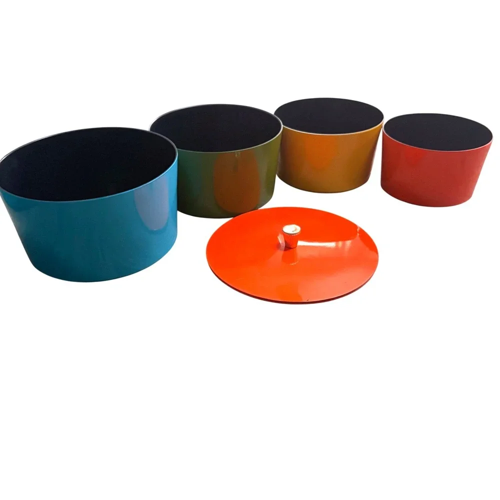 Vintage Retro MCM Nesting Metal Canister Set 4 Pc Multi Color Mid Century Modern